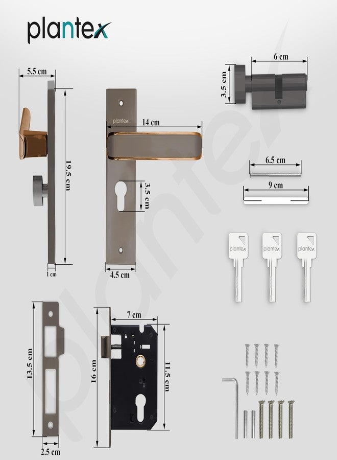 Plantex Heavy-Duty Door Lock Set - Main Door Lock Handle Set/ 6-Lever Lock Mechanism with 3 Years of Warranty/Mortise Lock with 3 Keys, Brass Lockbody & Cylinder (8112 - Satin Black & PVD Choco) - Image 3